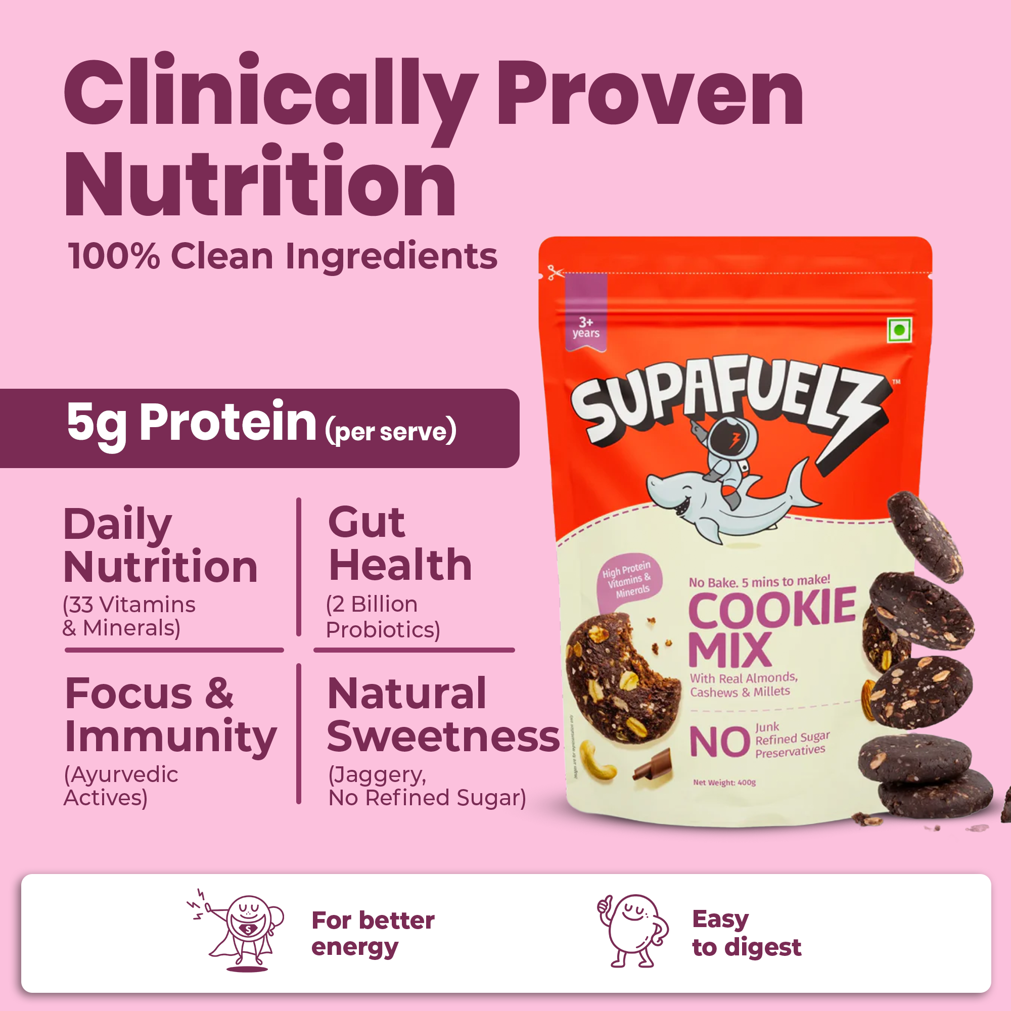 No Bake Cookie Mix | 3+ Yrs | Growth Support | Chocolate | 200g
