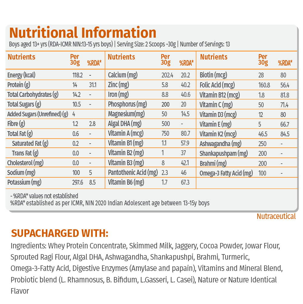 Power Shake for Active Teen Boys (13+ Years) | Chocolate | 400g