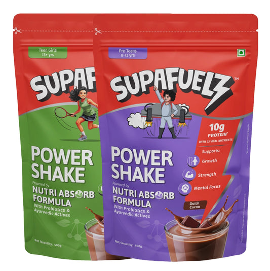 Combo of Power Shake for Active Teen Girls (13+ Years) + (8-12 Years) | Chocolate | 400g