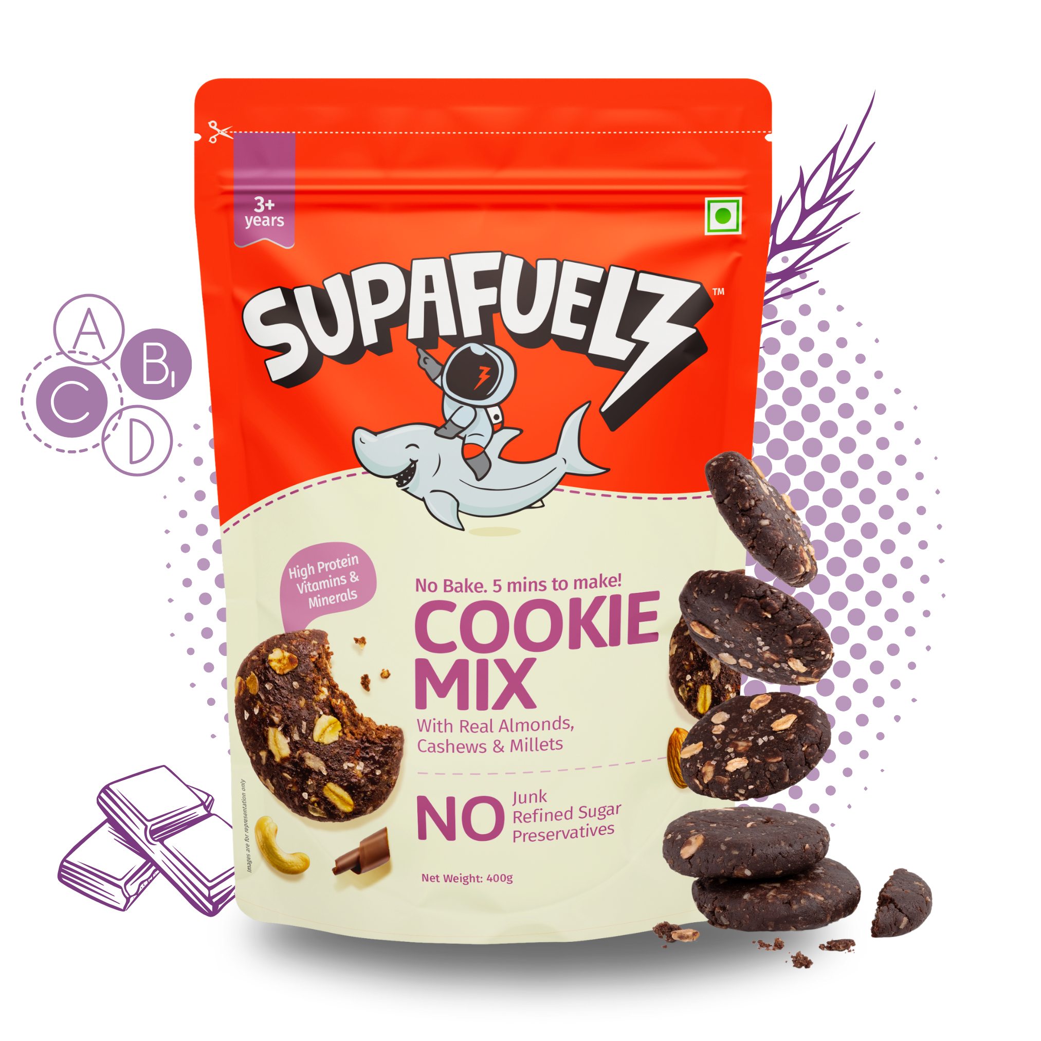 Hi-Protein No-Bake Cookie Mix | 3 Years and above | 200 gm | 10 Serves