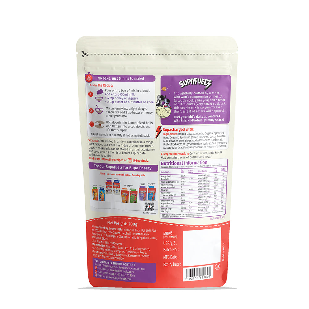 Hi-Protein No-Bake Cookie Mix | 3 Years and above | 200 gm | 10 Serves