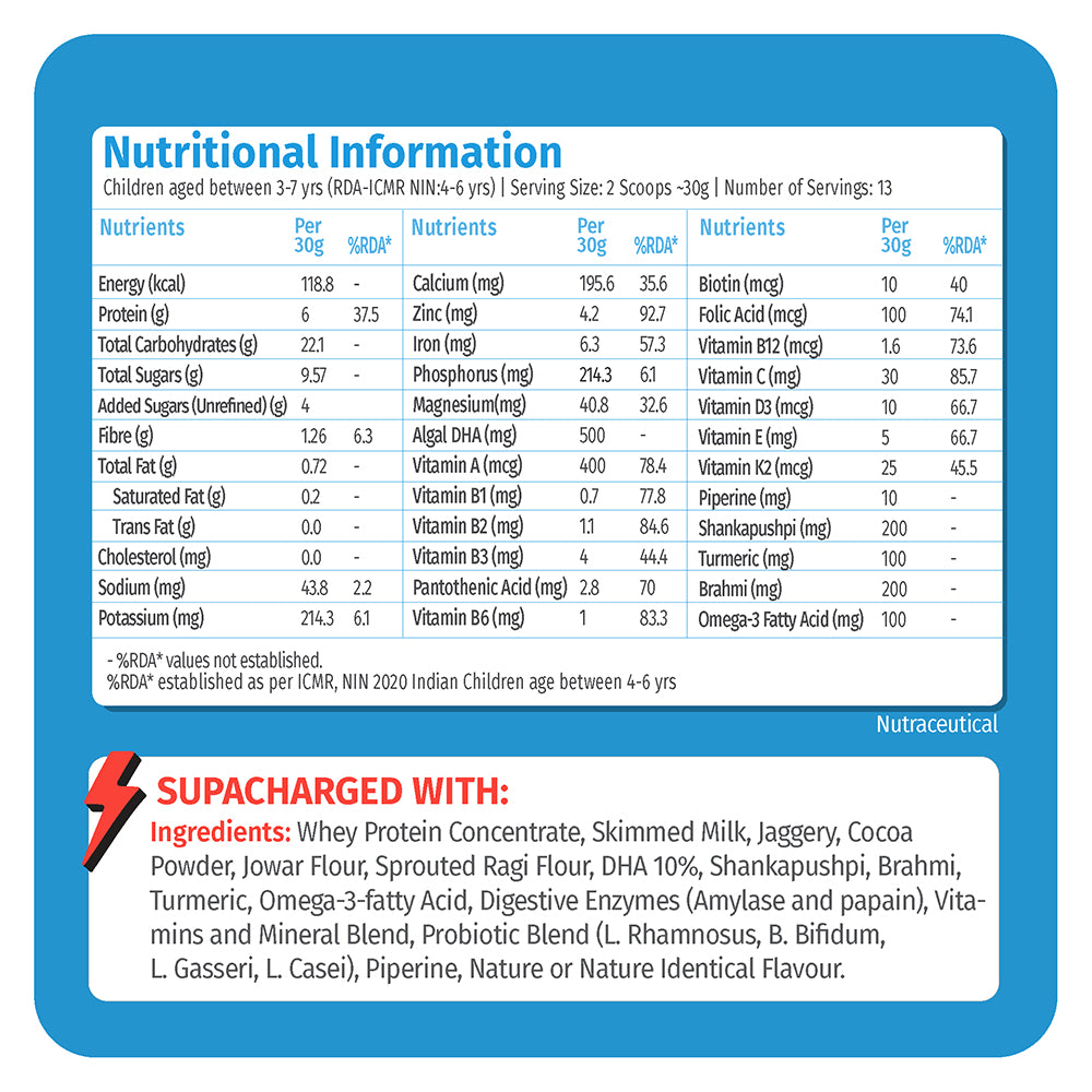Hi-Protein Power Shake | 3-7 Year | For Immunity, Growth, Bone Strength | 400 gm | 13 Serves