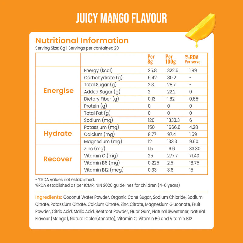 ELECTROLYTE MIX FOR ACTIVE KIDS | PACK OF 10 EACH | ORANGE, MANGO & LEMON